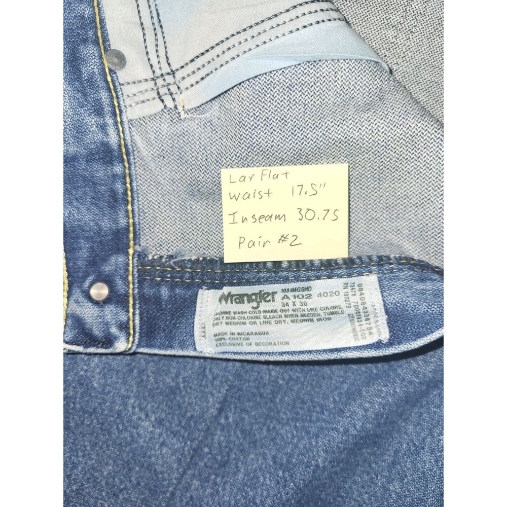 Wrangler George Strait Cowboy Cut Jeans 13MGSHD 34x30 Pair Lot 2 Flat 35x31 - Picture 12 of 13